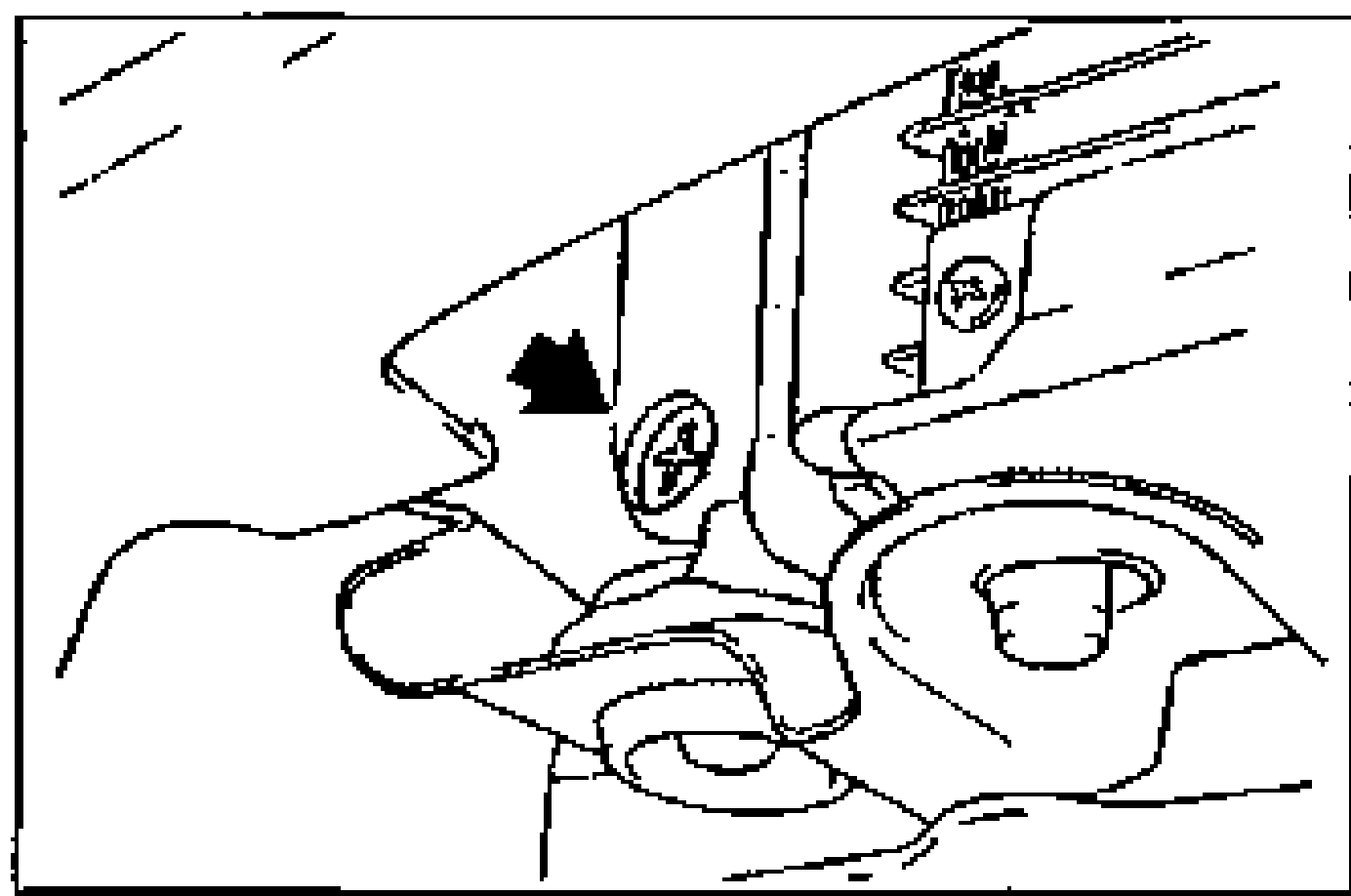 Close-up of the BAC valve / coolant drain plug area with a large arrow pointing to the drain plug from which coolant is drained before disconnecting the water hose.