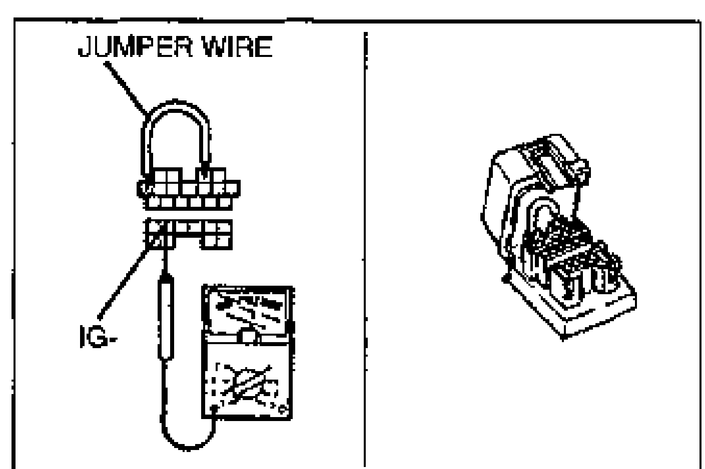 Air valve inspection: jumper wire connecting data link connector terminals TEN and GND, with a tachometer connected to IG-. A separate detail at right shows the connector.
