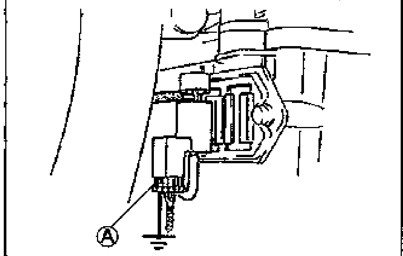 Engine bay drawing showing the PRC solenoid valve terminal A being grounded with a jumper wire. Callout (A) marks the terminal.