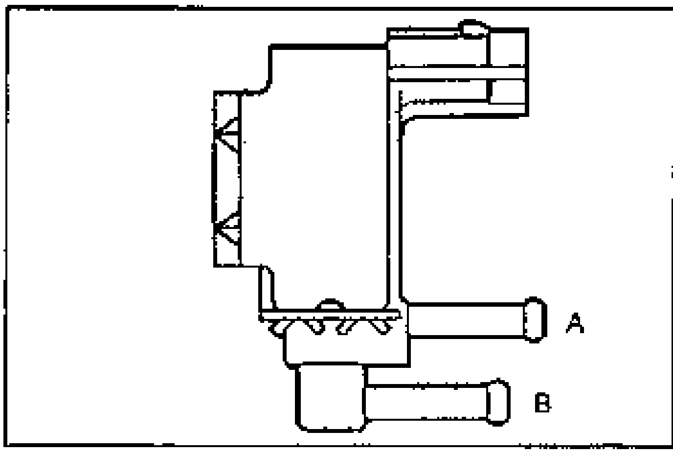 Detail drawing of the purge solenoid valve with its two ports labelled A (upper port) and B (lower port).