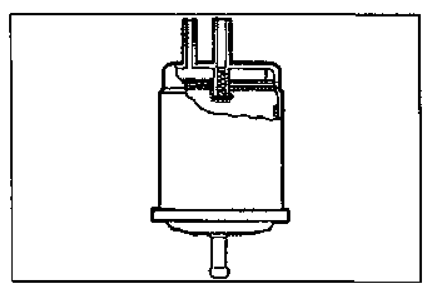 Drawing of the charcoal canister (cylindrical canister with ports on top and an outlet at the bottom).