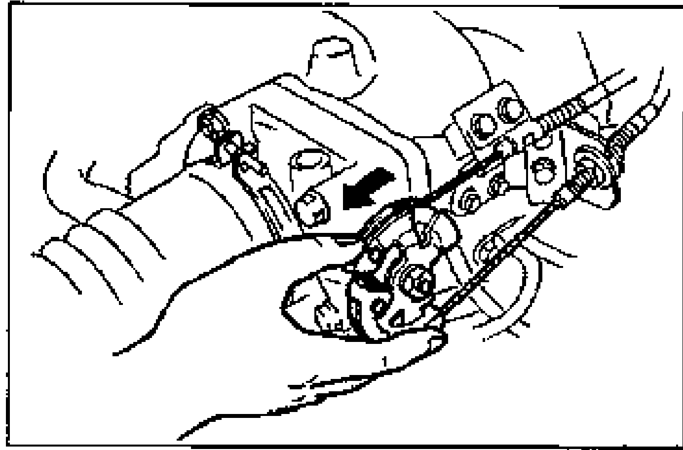 Line drawing of a hand rotating the throttle link/cam on the throttle body. An arrow indicates the direction of rotation.