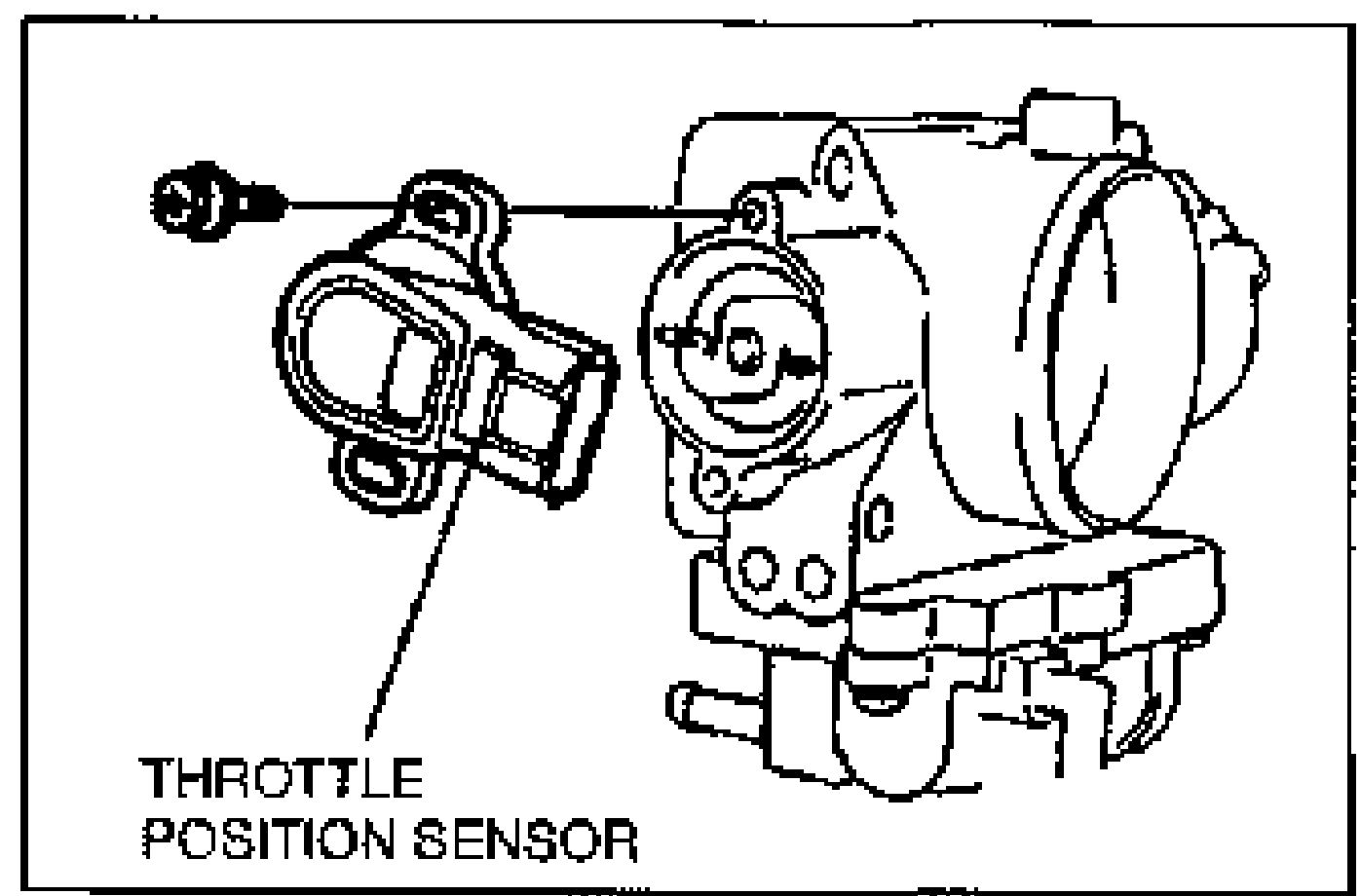 Exploded view of the throttle position sensor and its attaching screws being installed onto the throttle body. Callout: THROTTLE POSITION SENSOR.