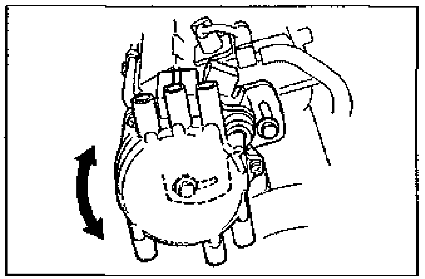 Distributor with an arrow indicating the direction to rotate the distributor drive by hand during the output voltage measurement.