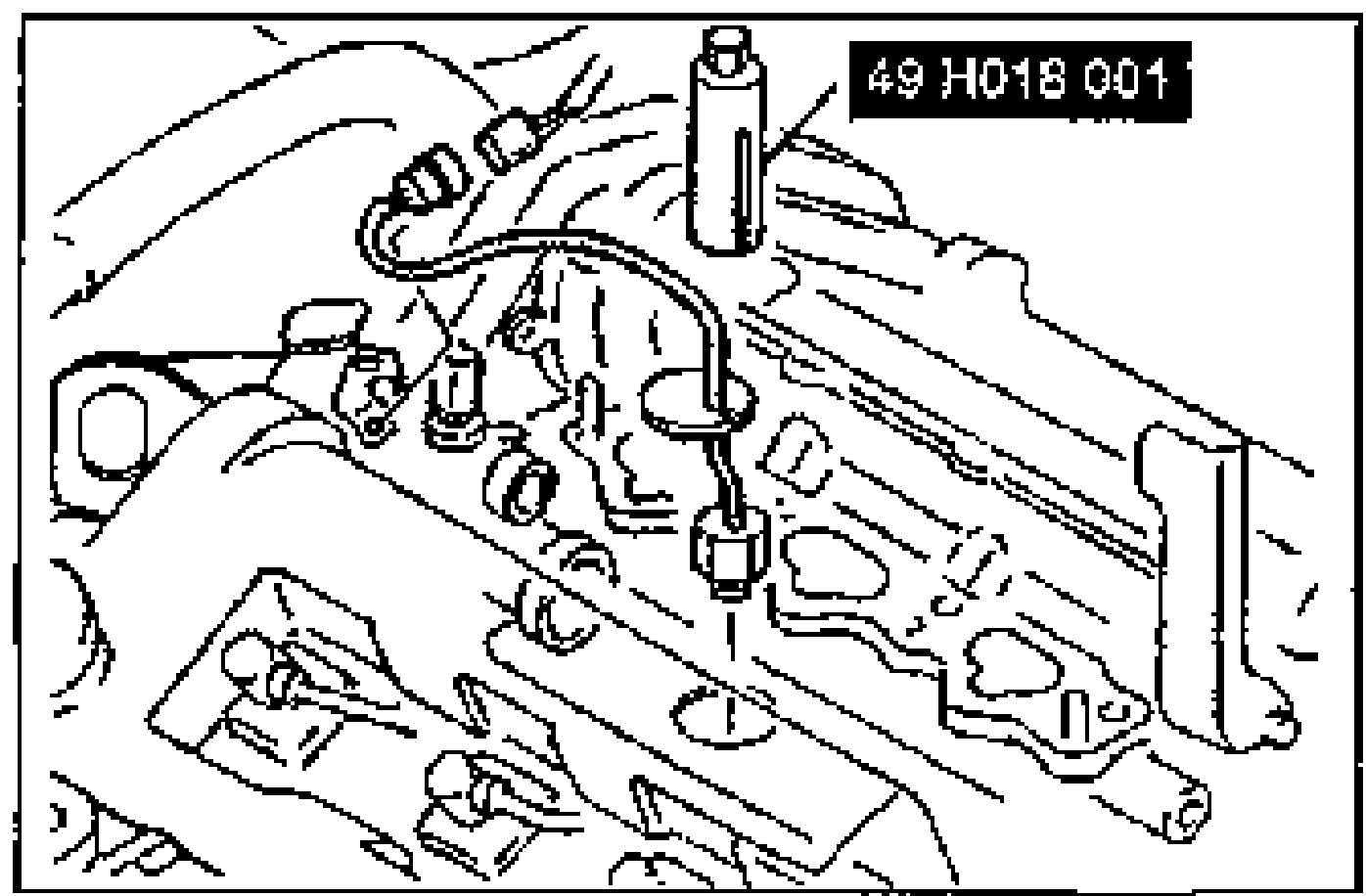 SST (49 H018 001) being used to remove/install the knock sensor on the engine block. The tool is shown engaged with the sensor.
