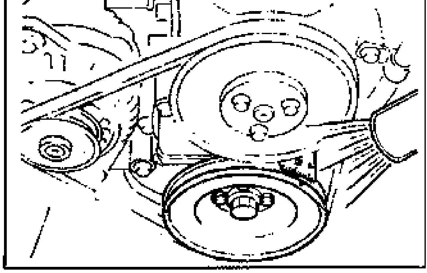 Illustration of the crankshaft pulley and timing belt area used to check ignition timing alignment marks. Shows the crankshaft pulley, drive belt and timing belt cover region.