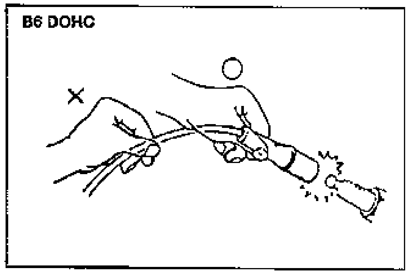 B6 DOHC: hands pulling on a spark plug high-tension lead. The illustration marks pulling on the wire part with an X (wrong) and the correct boot pull. Labeled 'B6 DOHC'.