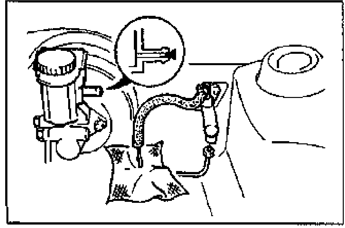 Clutch hose being disconnected from the reservoir, with an inset showing the hose routing detail. The reservoir outlet is being plugged.