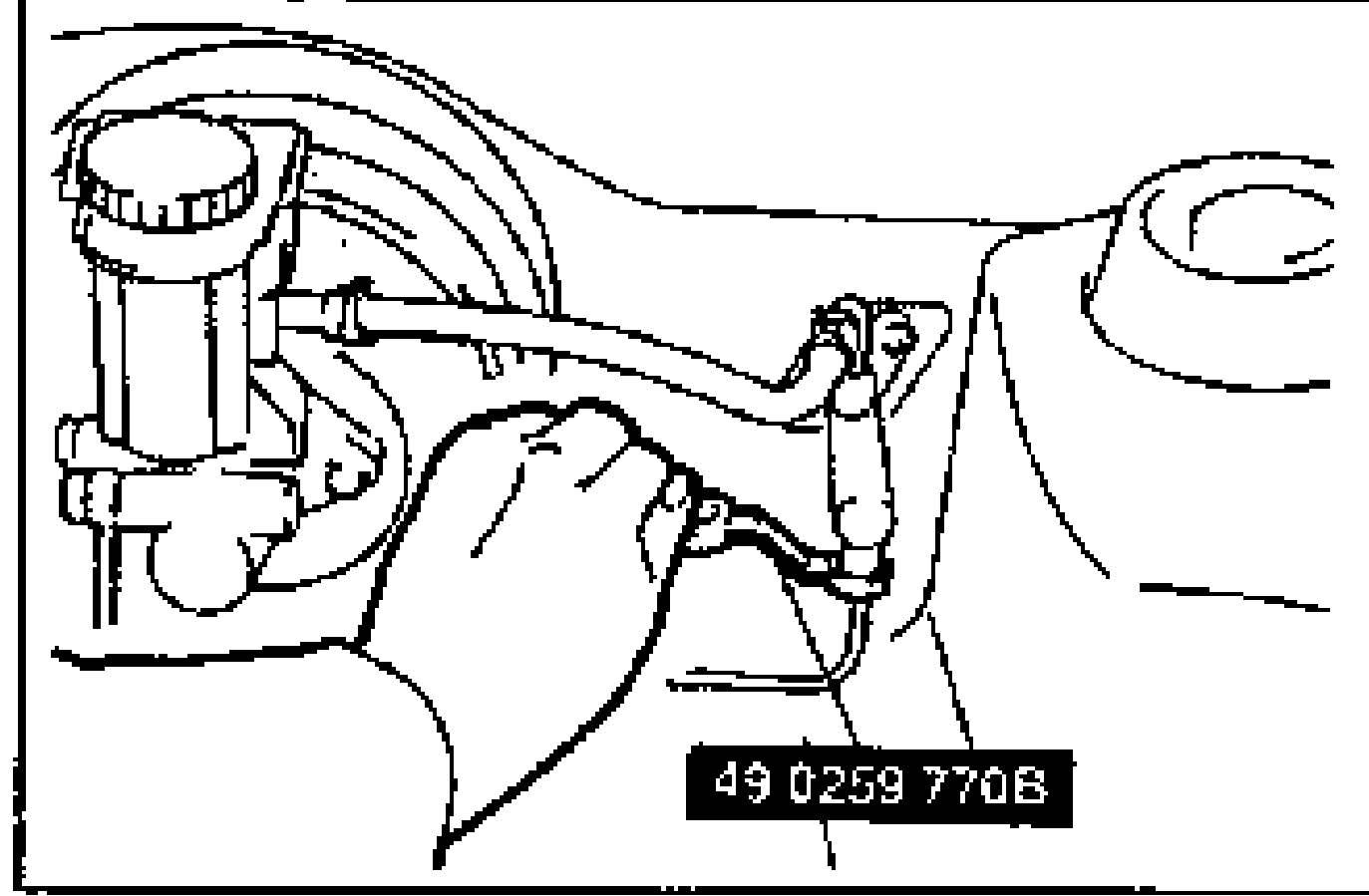 A hand using the SST flare-nut wrench (49 0259 770B) to tighten the clutch pipe during installation.