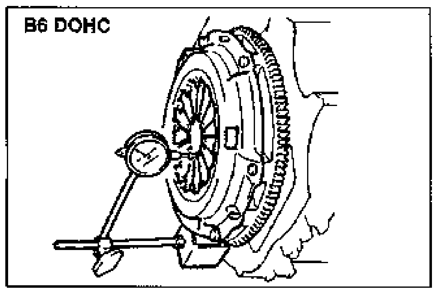 B6 DOHC clutch cover: dial indicator mounted with a magnetic base on the block to check runout of the diaphragm spring fingers.