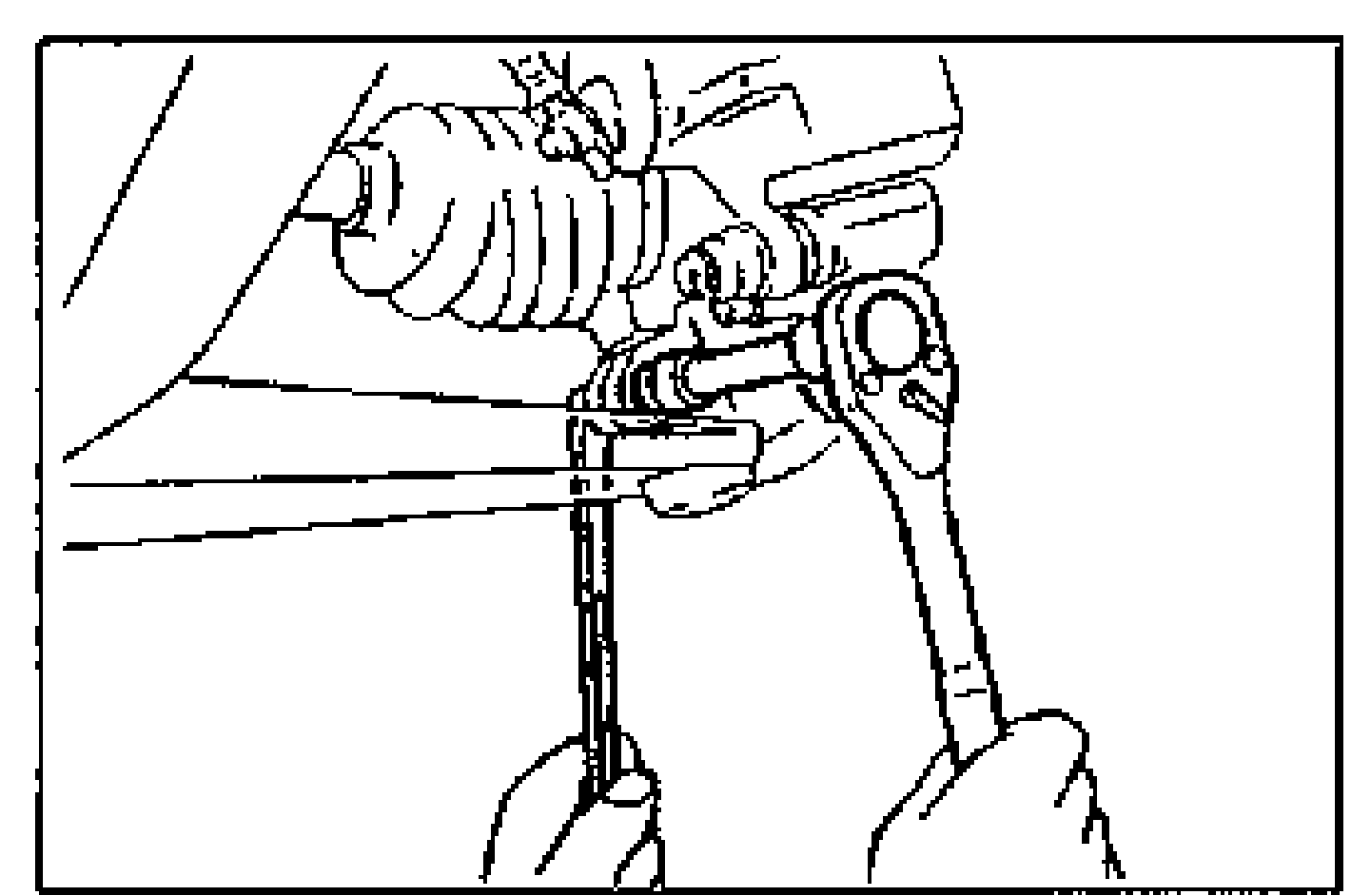 Illustration of removing the clinch (pinch) bolt from the lower arm ball joint using a wrench. Shows the driveshaft boot, lower arm and ball joint area.