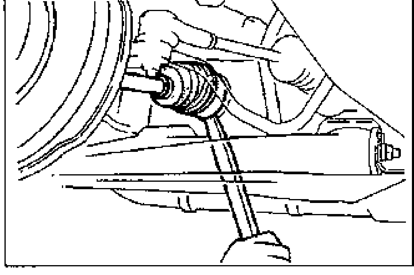 Illustration of separating the drive shaft from the transaxle by prying with a bar inserted between the outer ring of the joint and the transaxle case.