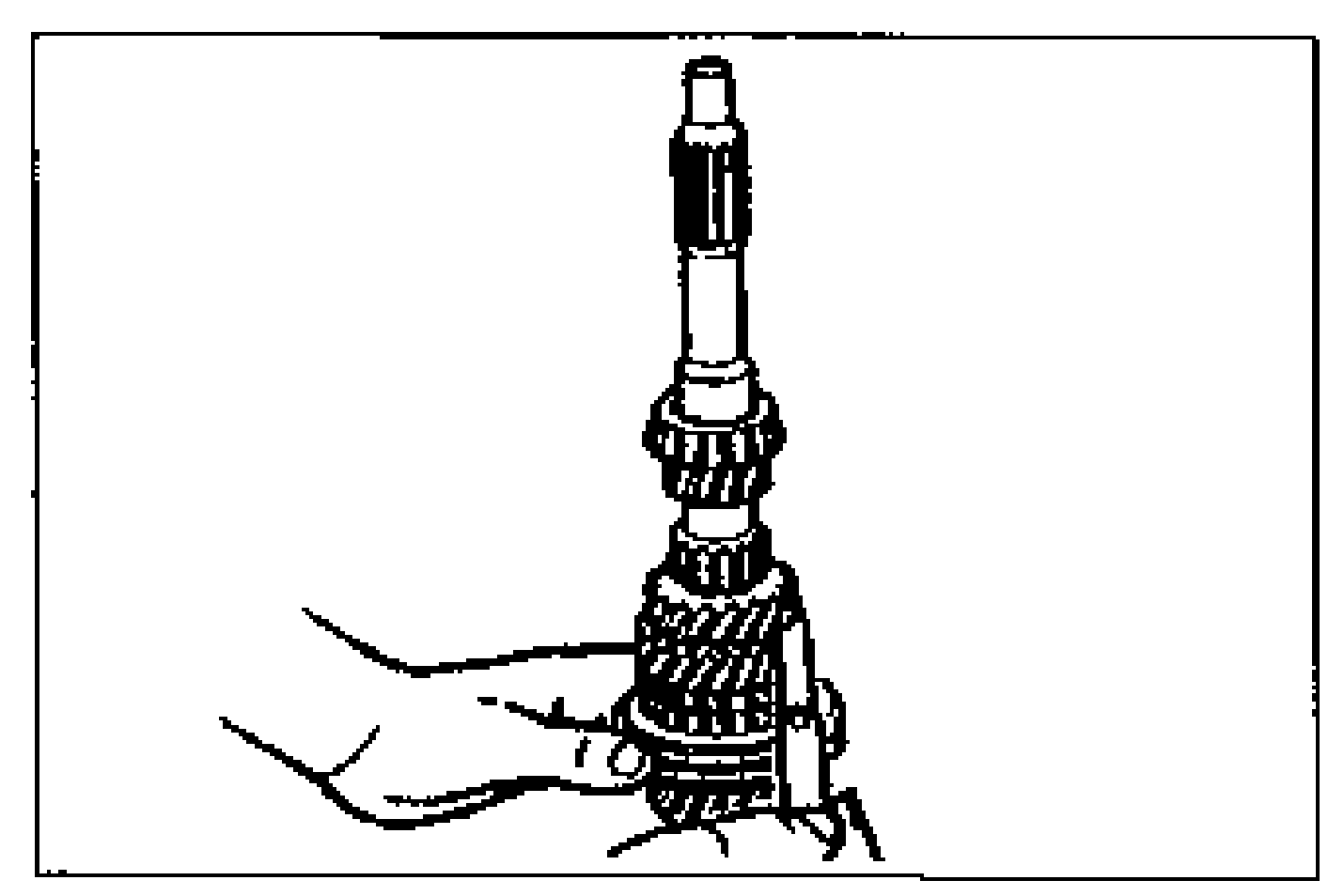 Line drawing of a hand holding the primary shaft vertically to measure 3rd gear thrust clearance (clearance between 3rd gear and 2nd gear).