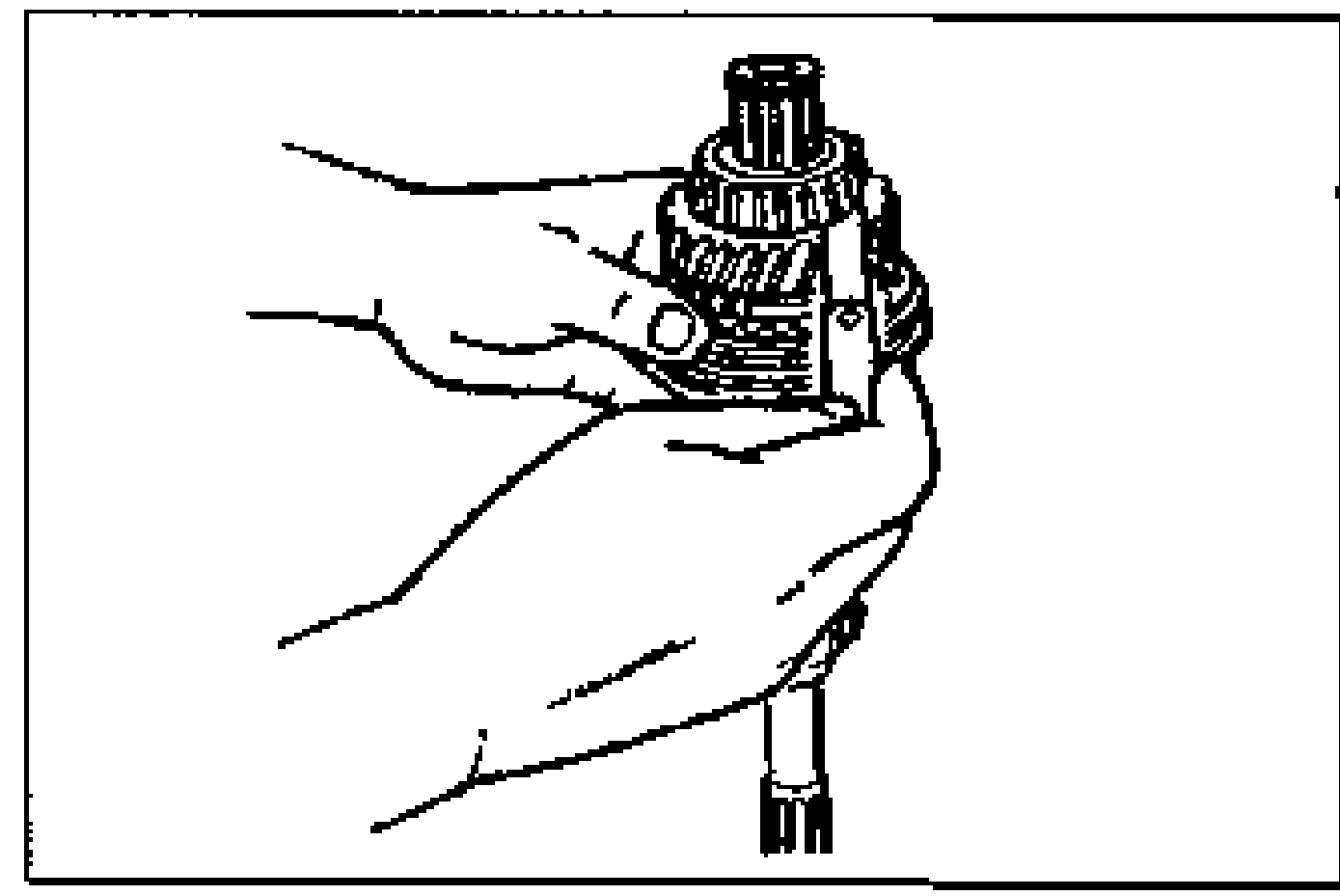 Line drawing of a hand holding the shaft to measure 4th gear thrust clearance (clearance between 4th gear and the ball bearing).