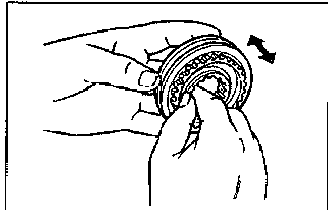 Line drawing of a hand operating the clutch hub assembly, with an arrow indicating sliding/rotating the clutch hub sleeve to inspect hub operation.