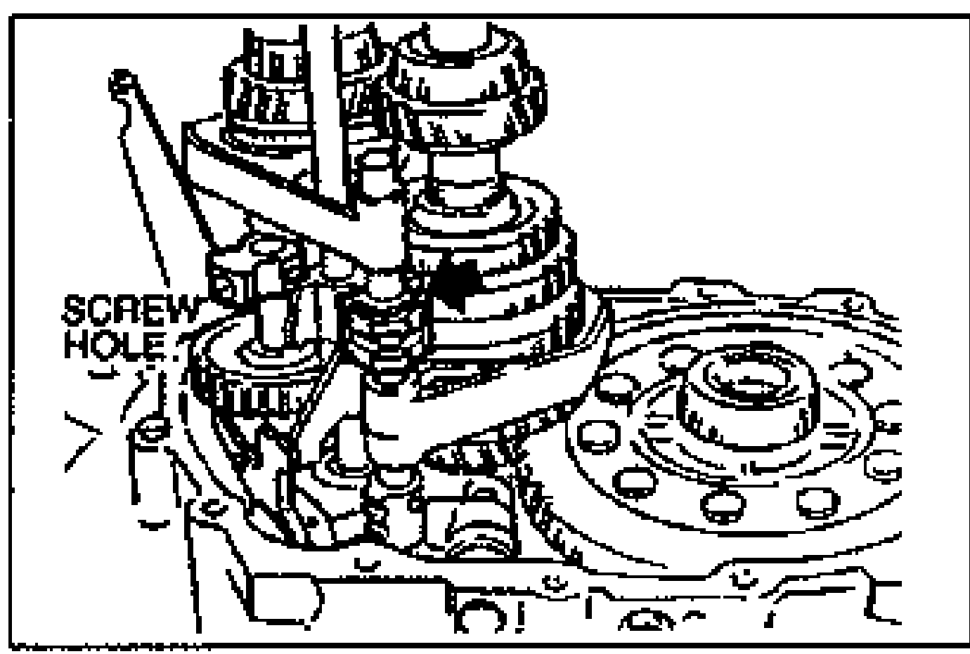 Photo of the 5th/reverse shift rod end (callout 1) and shift rod (callout 2) being installed; an arrow indicates the assembly direction and the gate mounting bolt location.