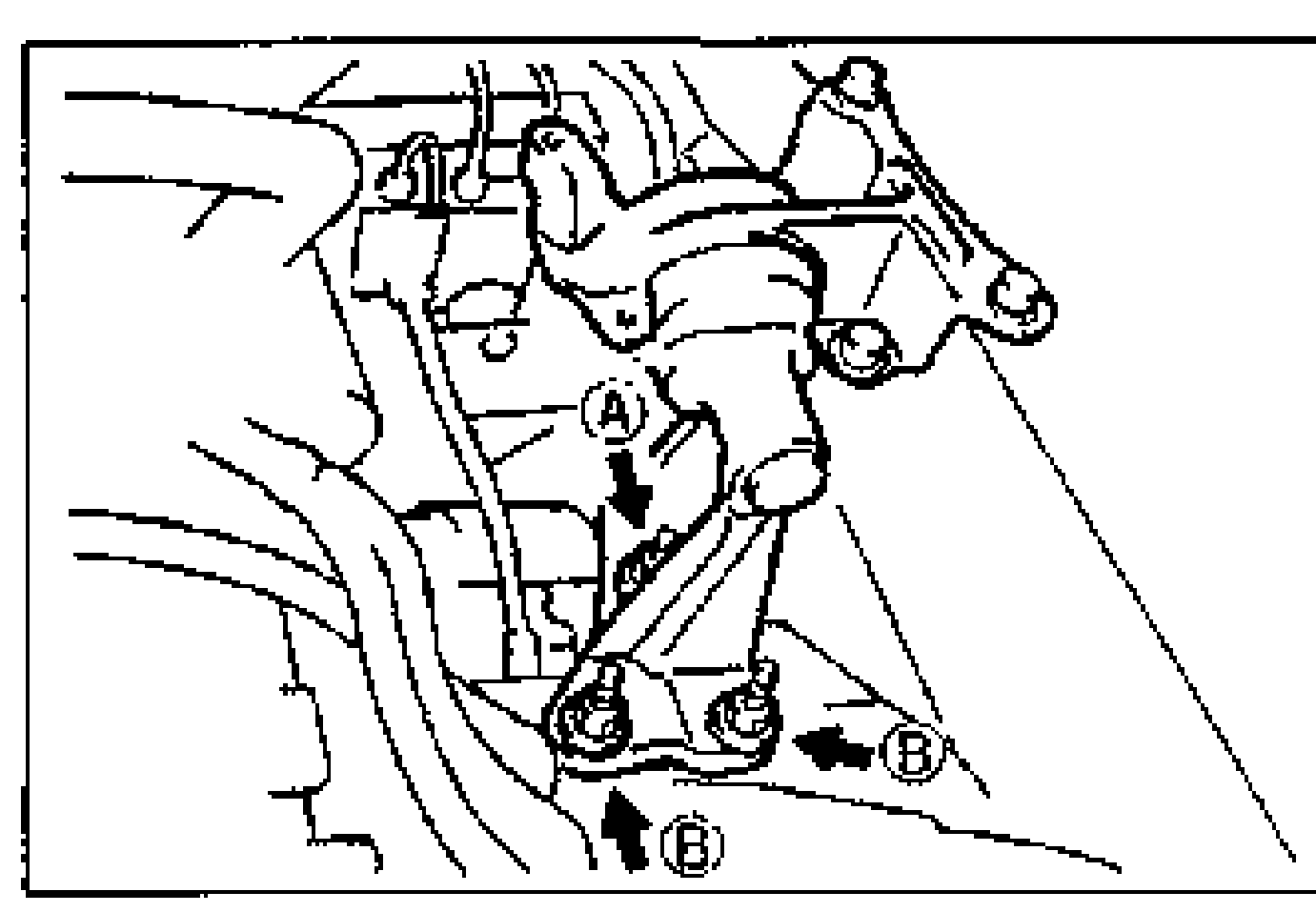Drawing of the No.4 engine mount with lettered callouts A and B and arrows indicating bolt/nut locations and the directions for tightening to their respective torques.