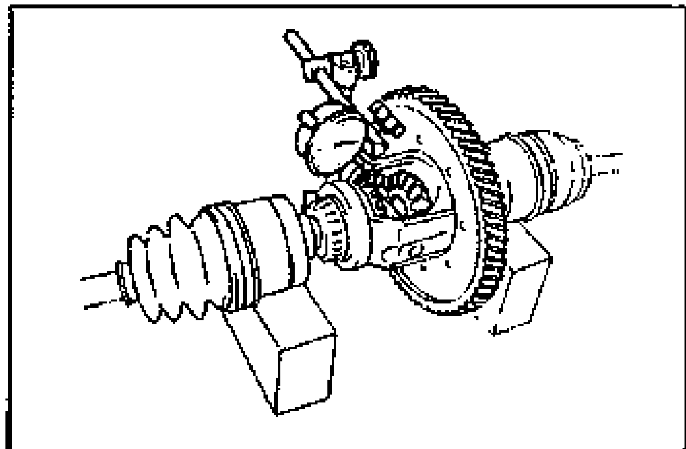 Drawing of the differential assembly with both left and right drive shafts installed and supported on V-blocks; a dial indicator is positioned to measure the backlash of the pinion gears.