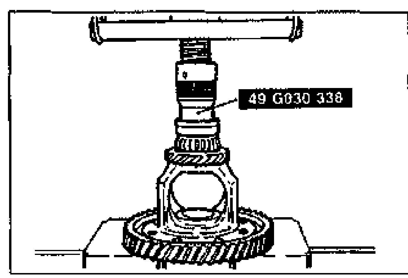 Installing the new bearing (side opposite ring gear) using the SST. A press handle drives a tubular installer down over the differential case shaft set on a stand.
