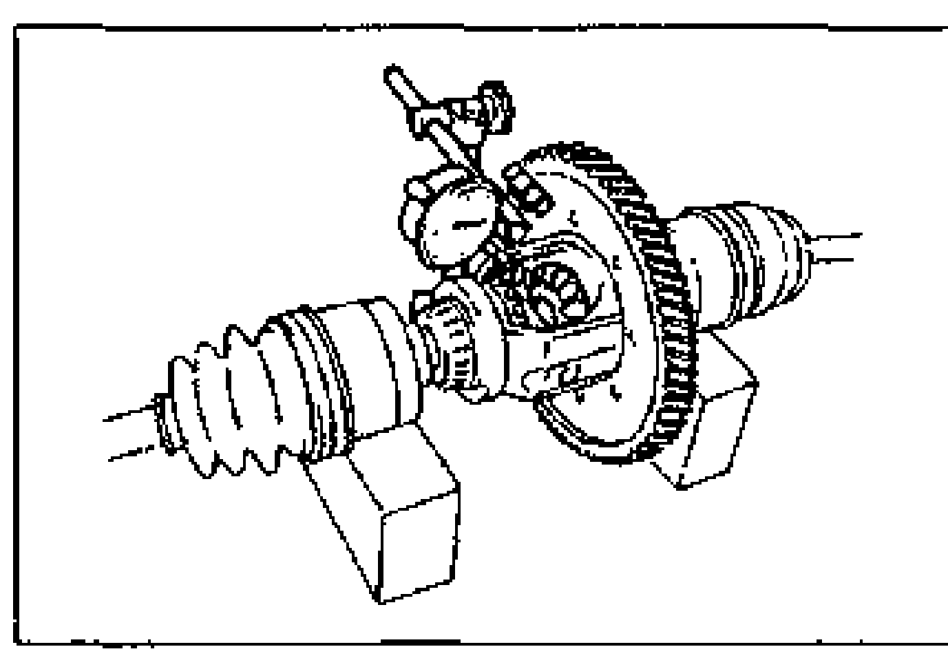 Backlash measurement setup. The differential assembly with left and right drive shafts installed is supported on V-blocks; a dial indicator is set against a pinion/side gear to measure backlash.
