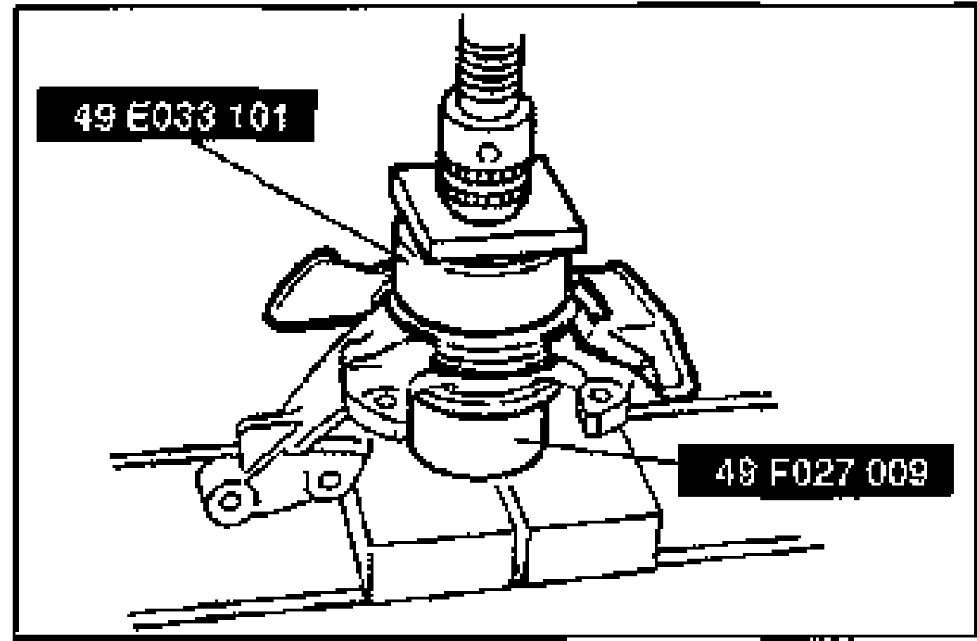 SSTs installing the new dust cover on the knuckle. Tool labels: 49 E033 101 and 49 F027 009.