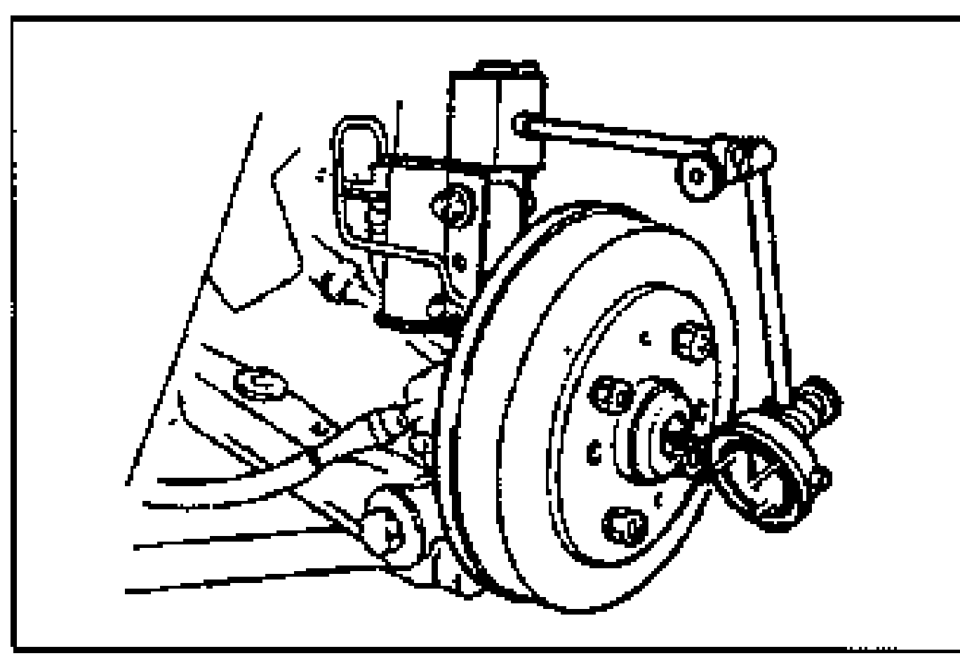Rear drum-brake hub assembly with a dial indicator positioned against the brake drum to measure wheel bearing play. Trailing arm/axle visible at left.