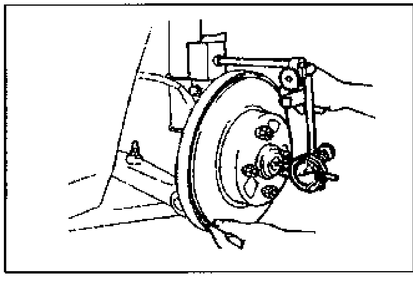 Rear disc-brake hub with a dial indicator positioned against the wheel hub to measure wheel bearing play (disc brake type preinspection).
