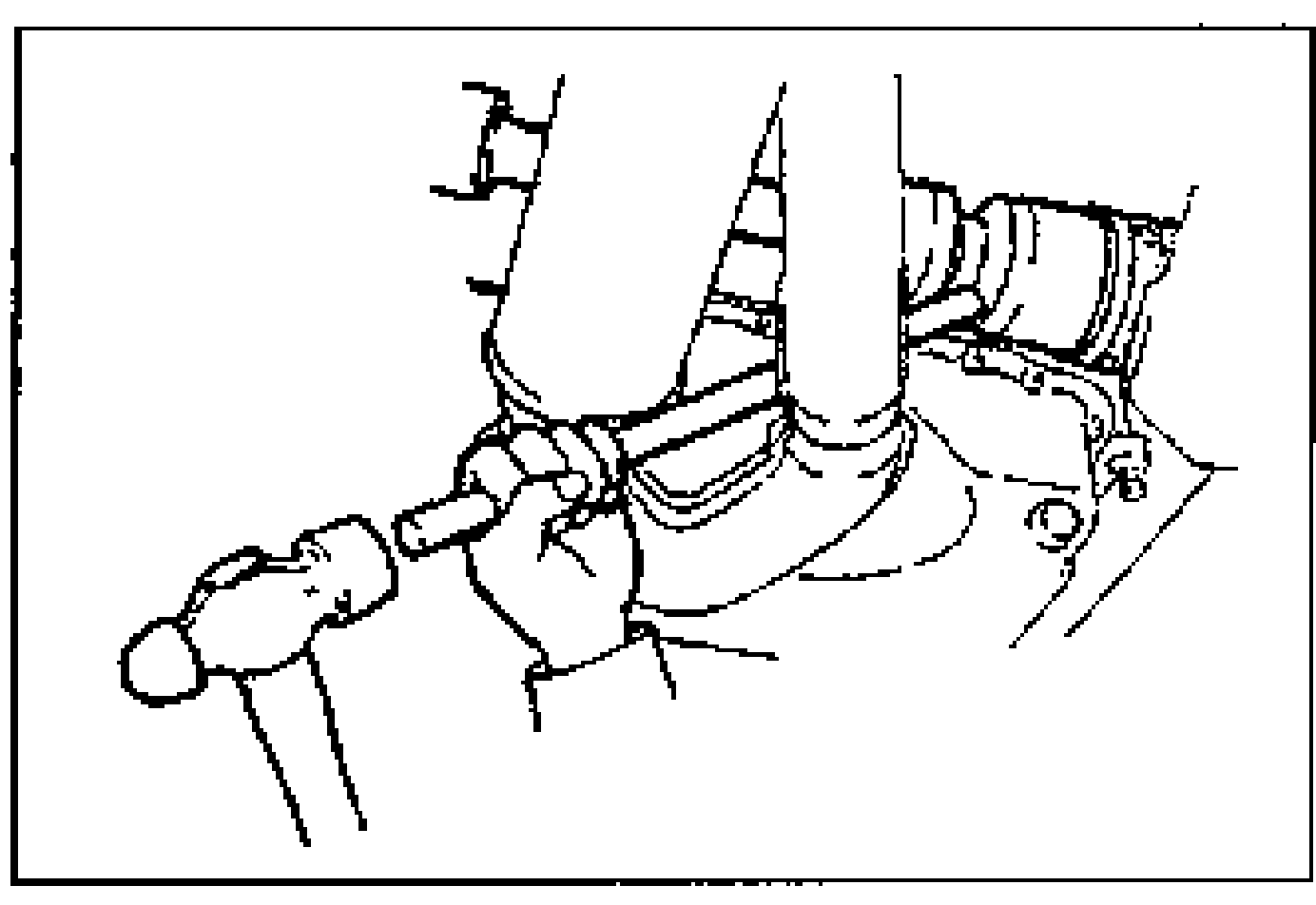 Illustration of inserting a pry bar between the drive shaft and the joint shaft and tapping on the bar to uncouple them.