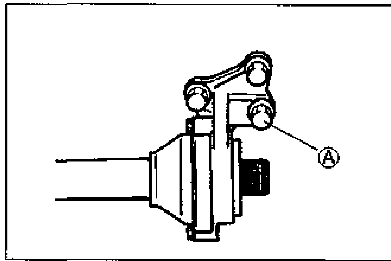 Illustration of the joint shaft installation showing the bracket bolts; callout A marks the bolt that must be tightened last (B6 DOHC).