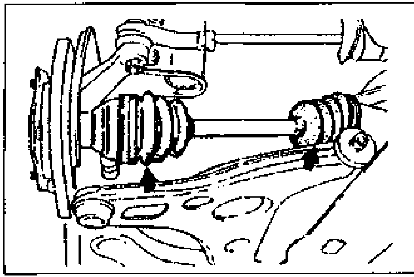 Preinspection illustration of the drive shaft (tripod joint) installed on the vehicle, showing the dust boot, boot bands, and CV joints to be checked. Arrows point to inspection areas.