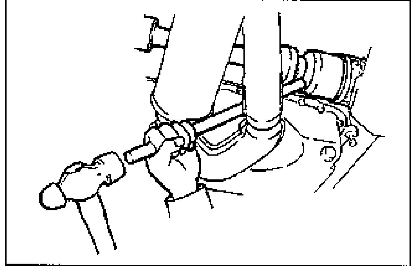 Line drawing of the right-side drive shaft being separated from the joint shaft by hammering a bar inserted between them.