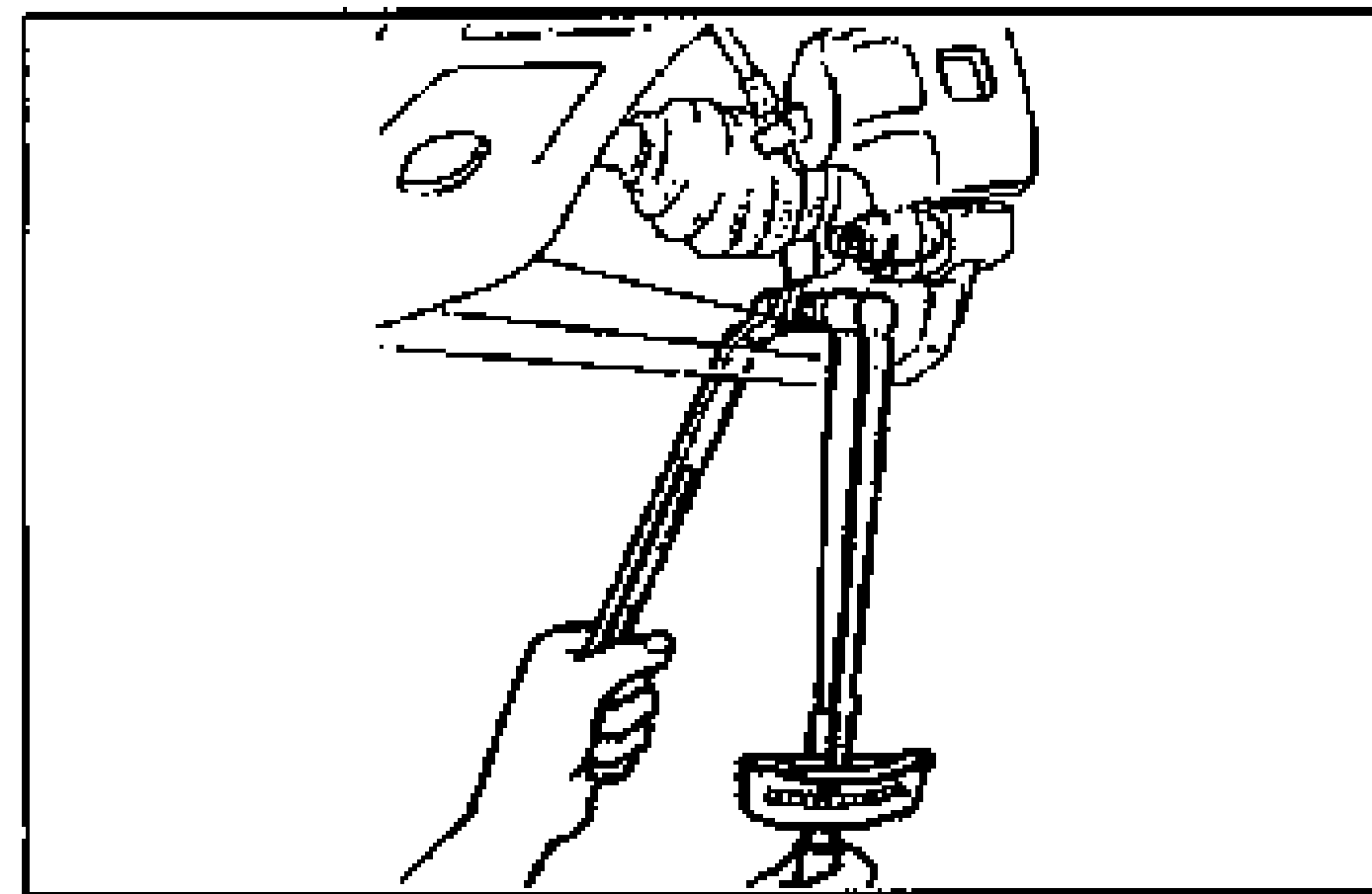 Line drawing of installing the lower arm ball joint to the knuckle and tightening the through bolt with a tool.