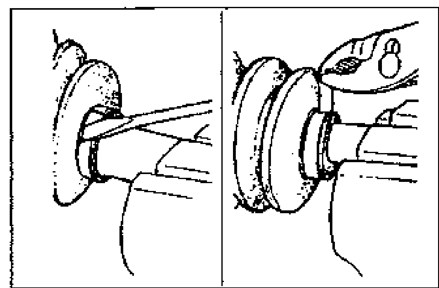 Two line drawings: prying up the locking clip of a boot band with a screwdriver (left) and removing the band with pliers (right).