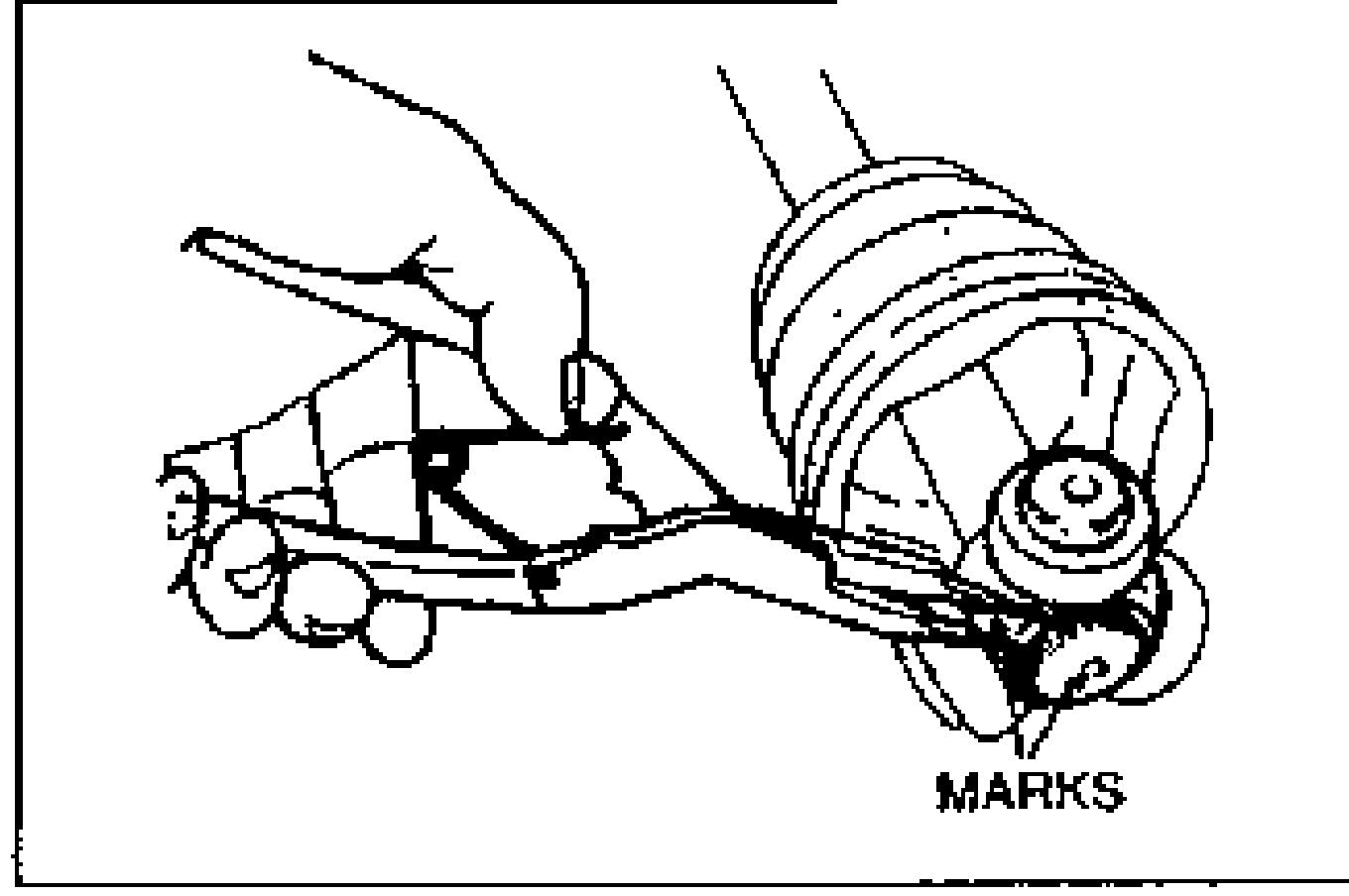 Line drawing of marking the shaft and tripod joint for proper reassembly and removing the snap ring with snap-ring pliers. Alignment marks labeled MARKS.