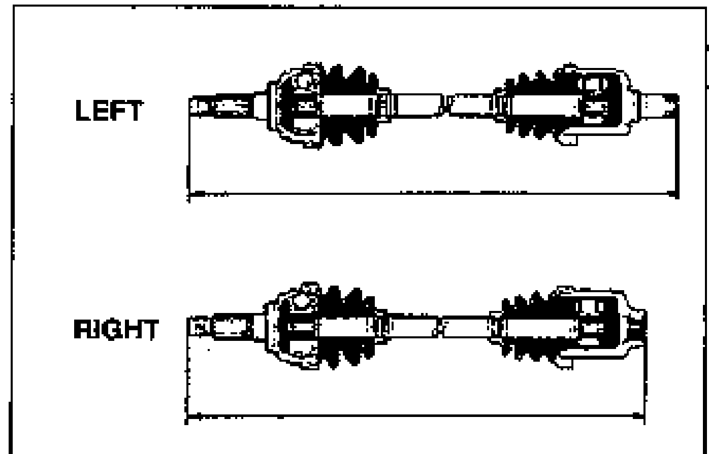 Line drawings of the complete LEFT and RIGHT drive shaft assemblies for setting the drive shaft to the standard length. Rows labeled LEFT and RIGHT.