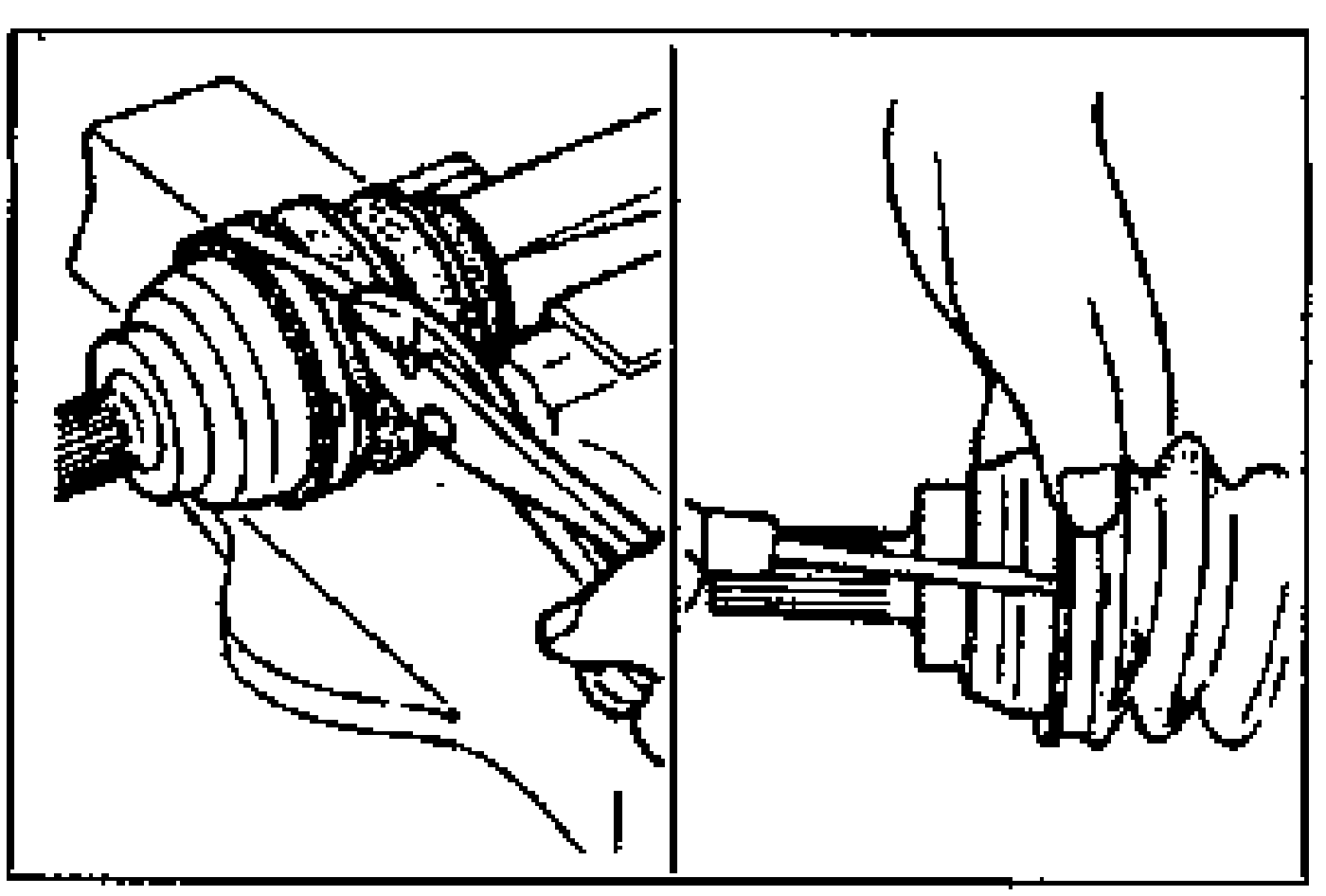Two line drawings of folding the new bands back by pulling on the ends with pliers and locking the band ends by bending the locking clips.