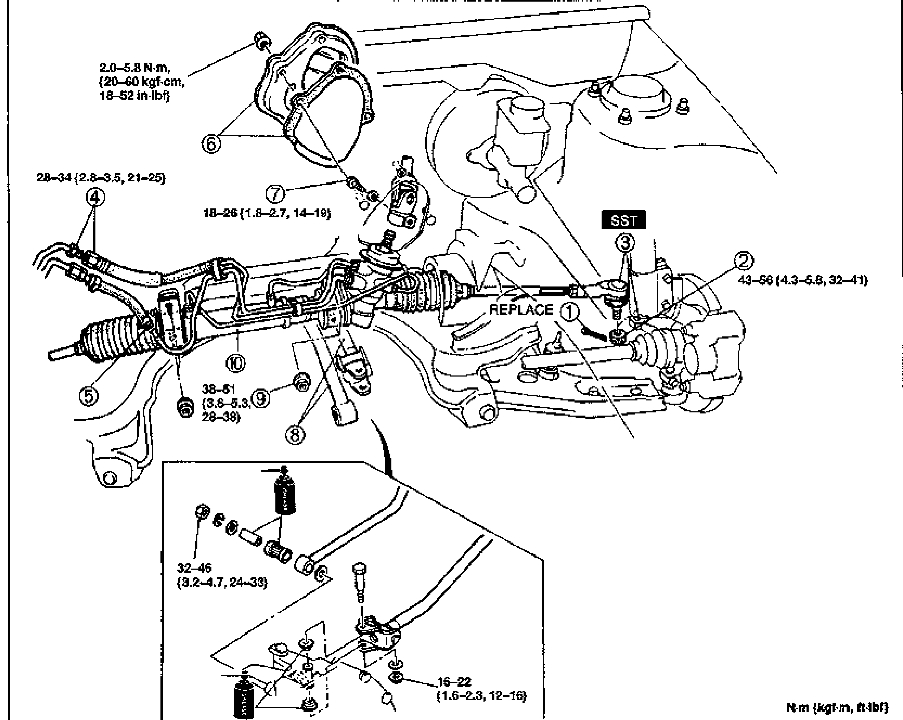 ENGINE SPEED SENSING POWER STEERING — Steering Gear and Linkage (B6 DOHC) Removal / Installation