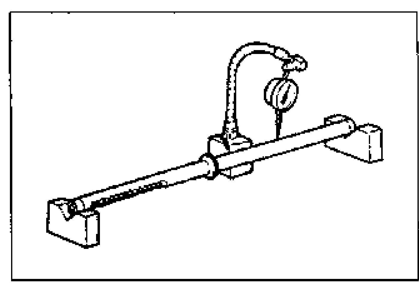 Steering rack supported on V blocks with a dial indicator positioned near the rack center to measure bending.