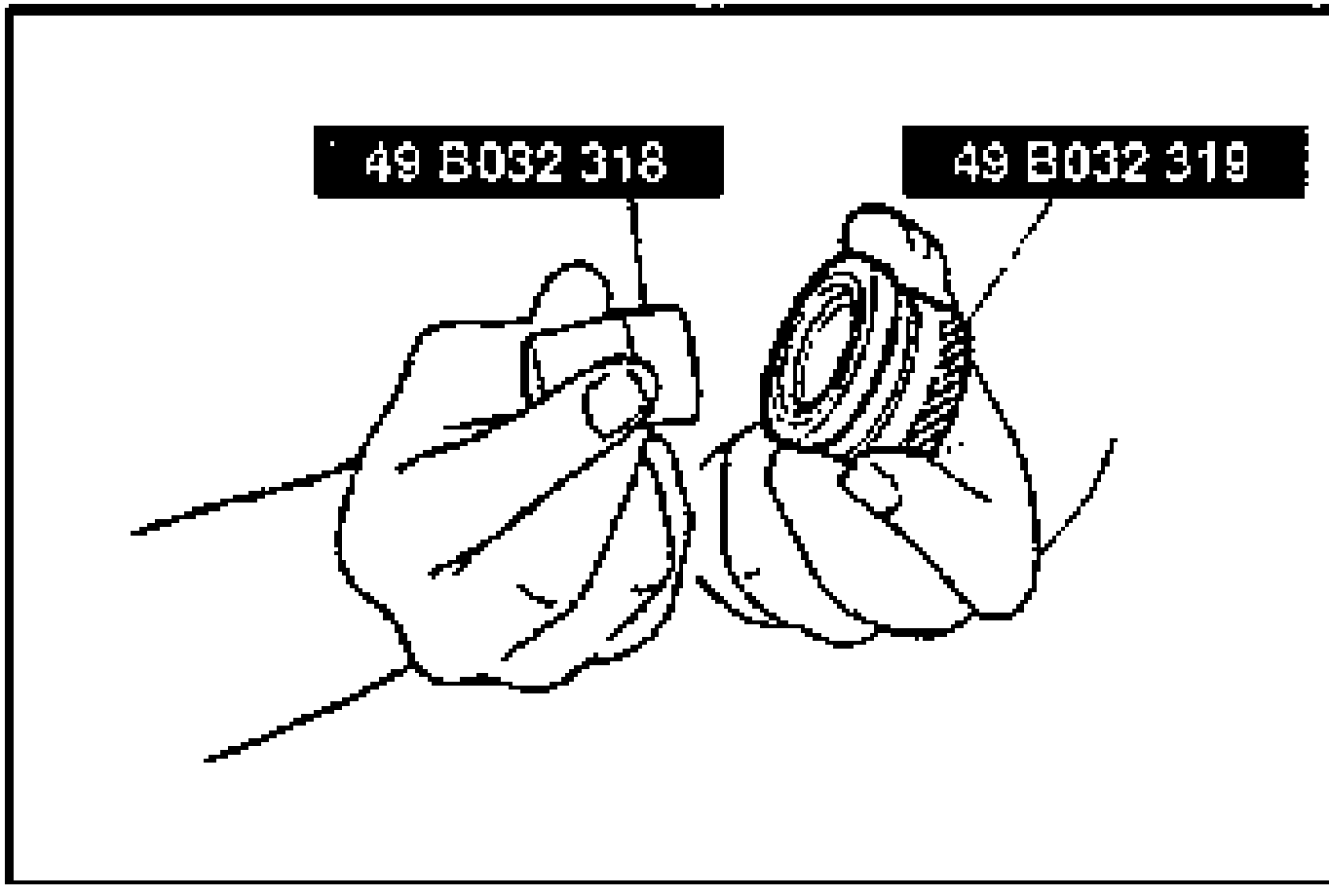 Hands installing a new oil seal/inner guide using SSTs 49 B032 318 and 49 B032 319.