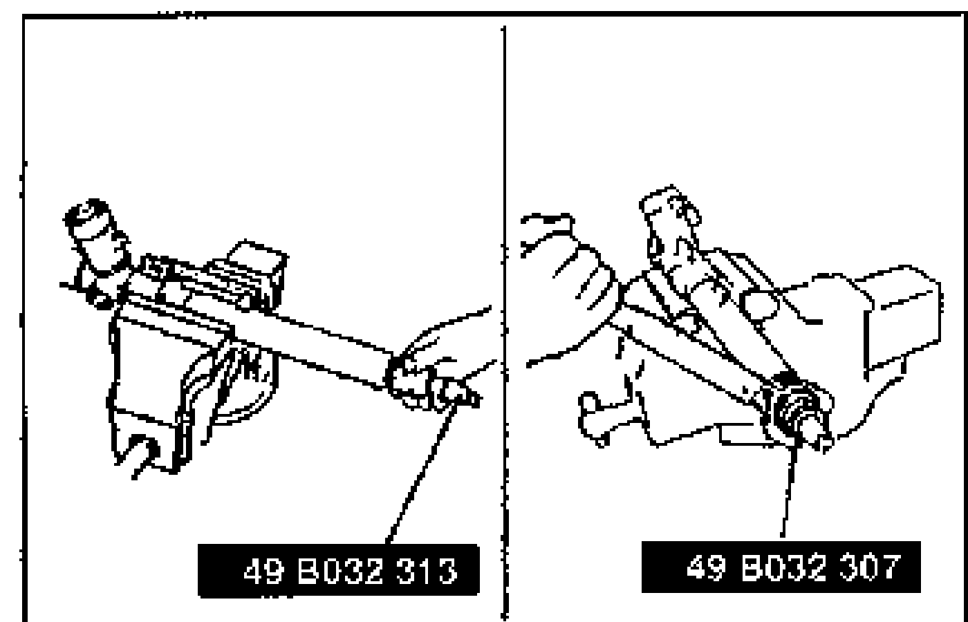 Two side-by-side views of installing the U-gasket and O-ring into the outer box using SSTs 49 B032 313 and 49 B032 307.