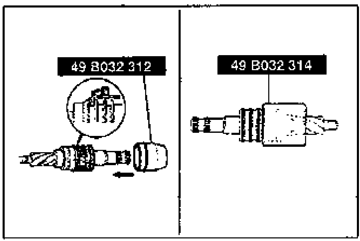 Two side-by-side views of installing a new seal ring to the valve part of the pinion shaft using SSTs 49 B032 312 and 49 B032 314.