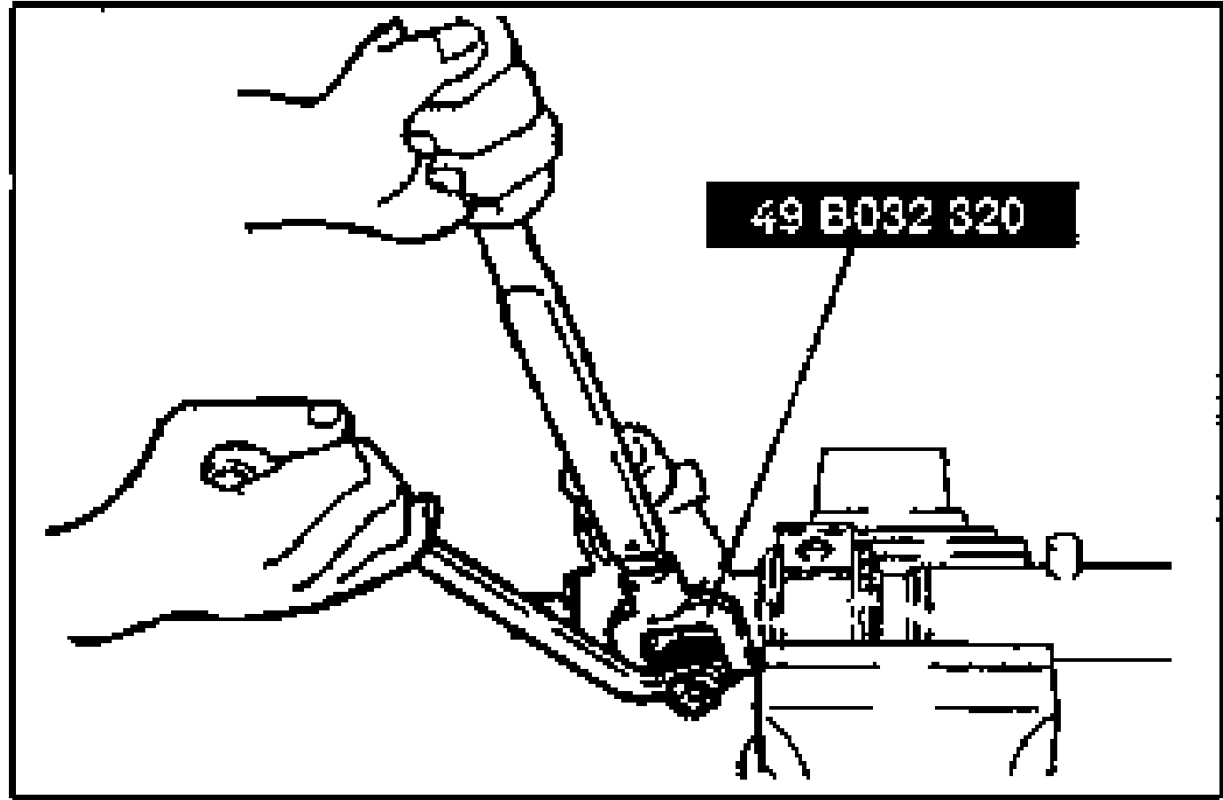 Hand using SST 49 B032 320 with a torque wrench to tighten the adjusting cover.