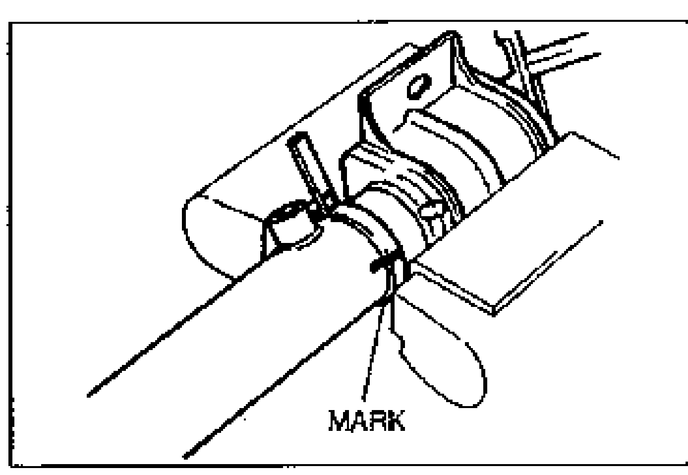 Close-up of the oil pipe clip on the gear housing with a paint MARK applied to the pipe clip and gear housing for proper reassembly.