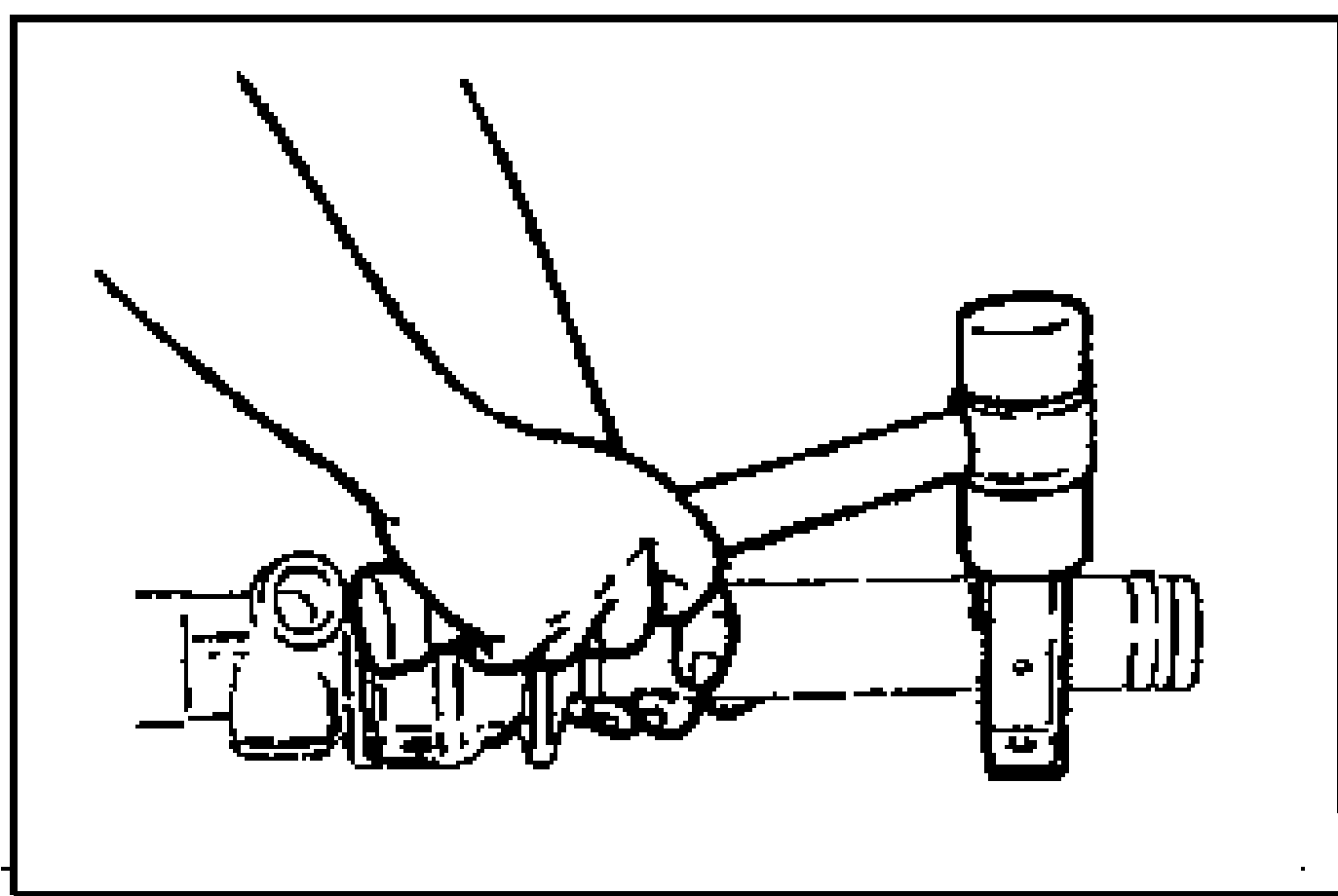Line drawing showing tapping the mounting bracket onto the steering rack housing with a plastic hammer during assembly.