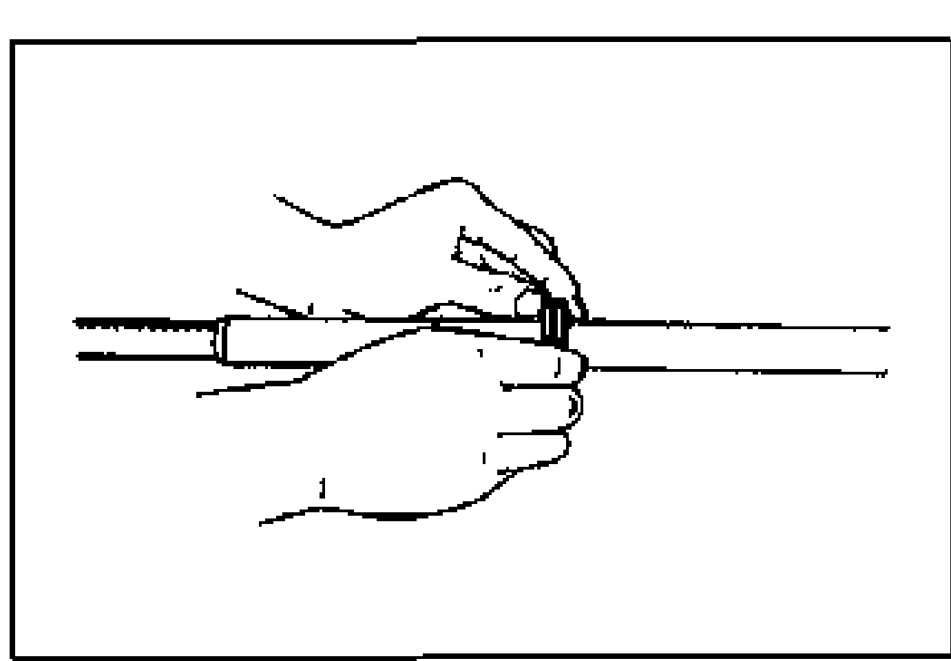 Line drawing showing compressing the seal ring by hand to fit it into the groove of the steering rack.