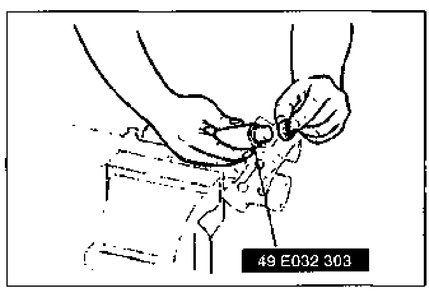 Line drawing of setting the needle bearing onto the SST so the embossed side faces the SST. A hand applies ATF/grease. Tool label '49 E032 303' is shown.