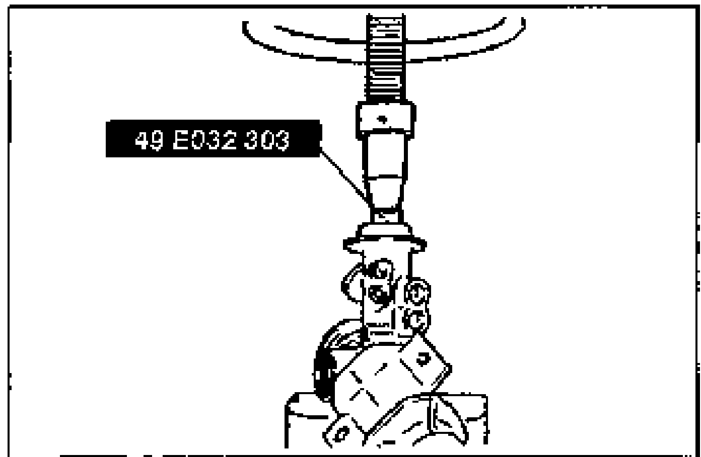 Line drawing of the needle bearing and SST inserted into the housing on a press, ready to press in the bearing. Tool label '49 E032 303' is shown.