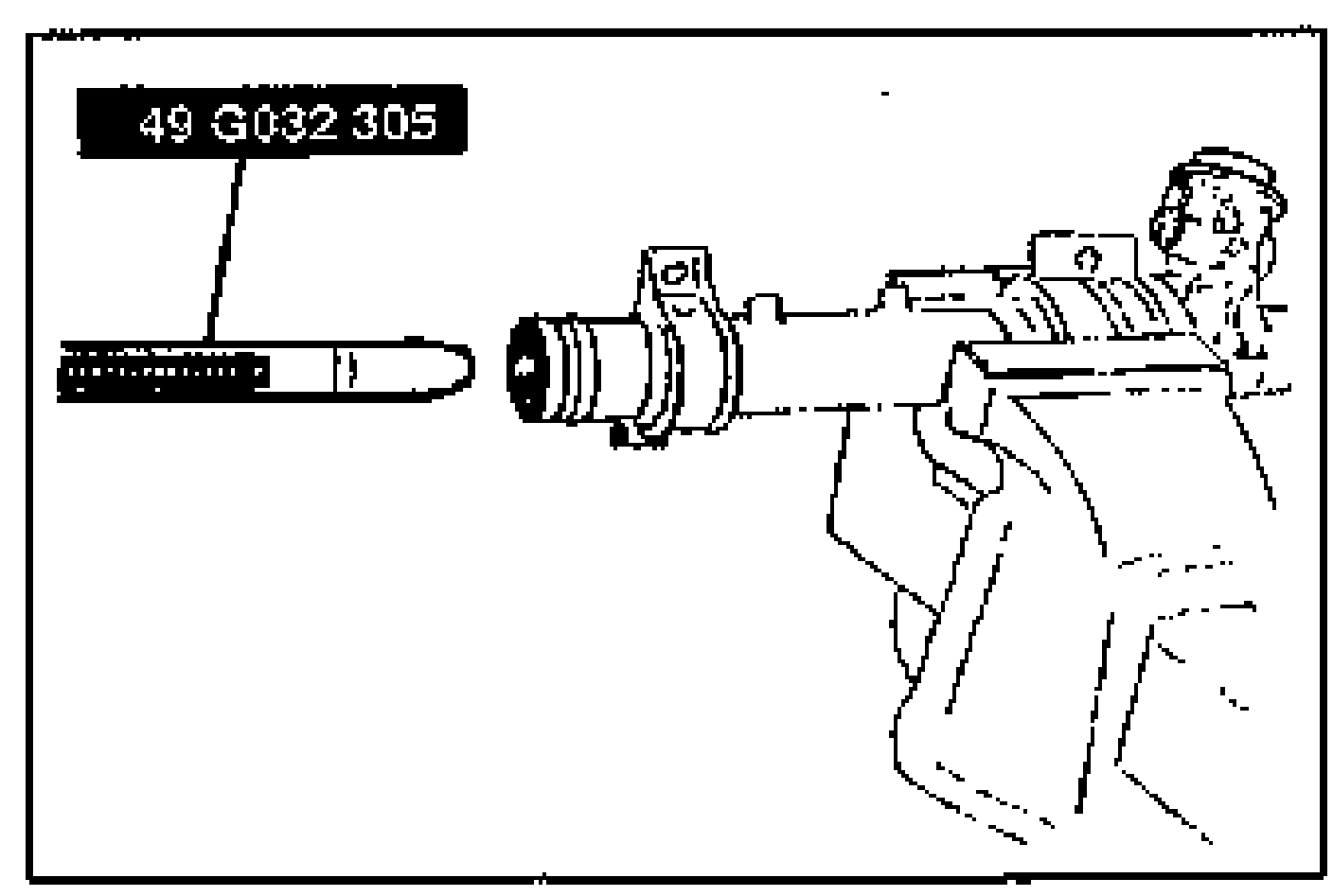 Line drawing of sliding the SST over the steering rack from the tube side. Tool label '49 G032 305' is shown.