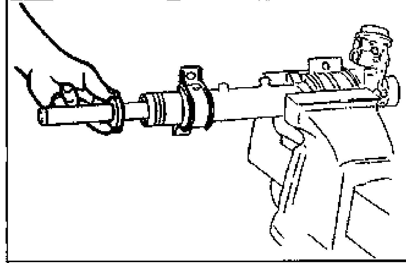 Line drawing of a hand applying ATF to a new oil seal and sliding it onto the steering rack in the housing.
