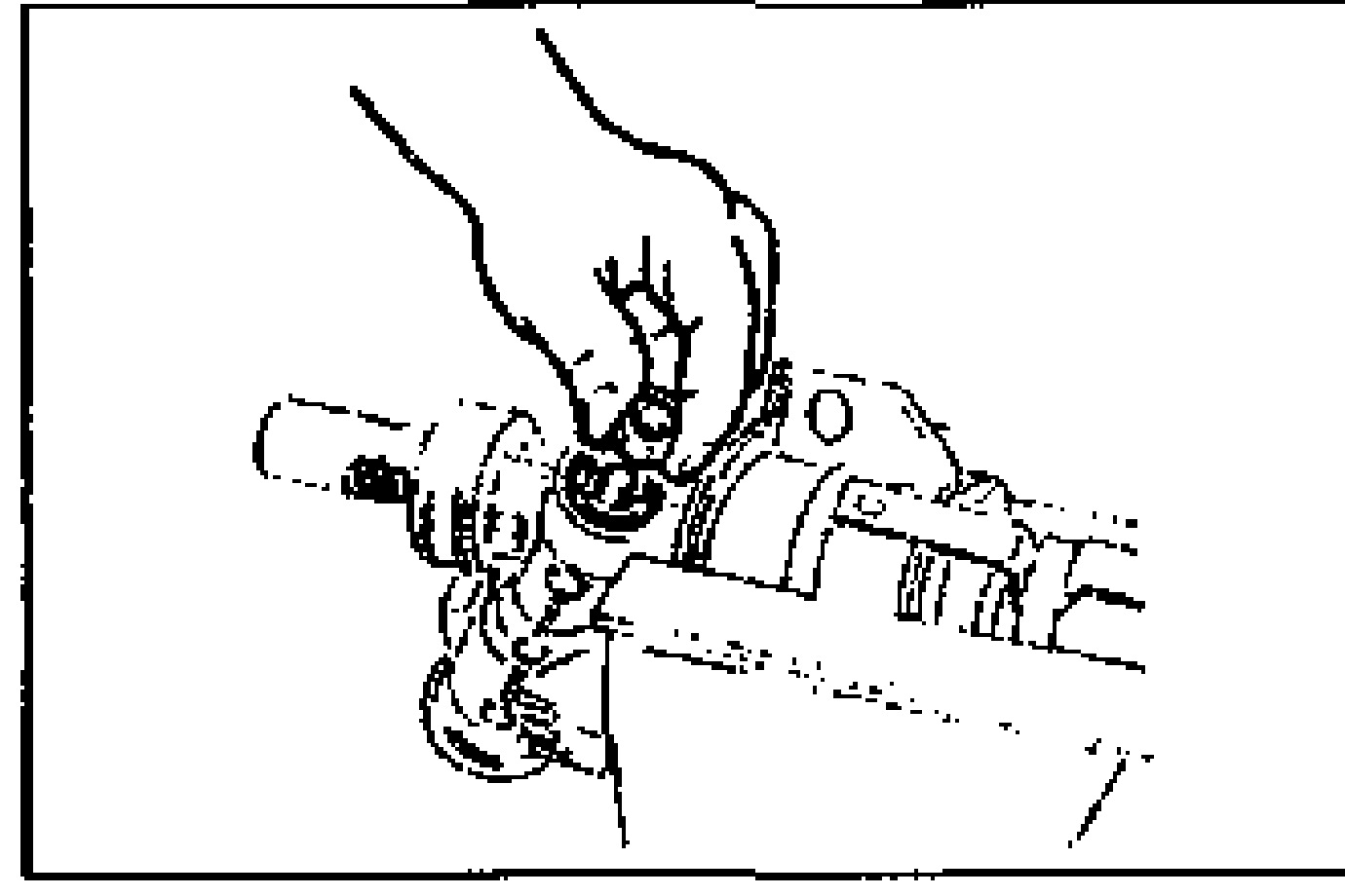 Line drawing of installing and tightening the locknut on the pinion shaft with the housing inverted and the tie rod temporarily installed on the tube side.